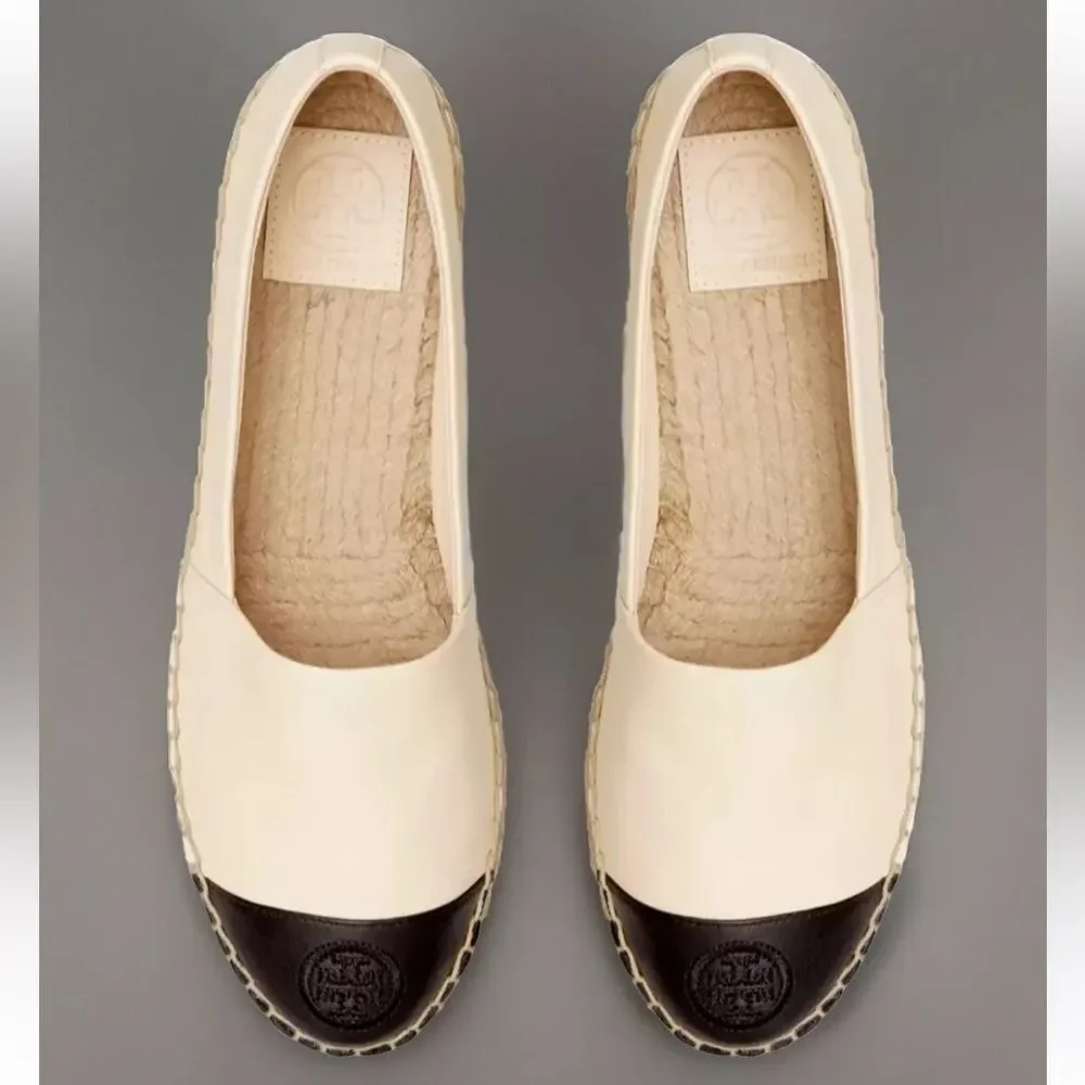 Tory Burch White Black Colorblock Espadrilles Flats 7.5